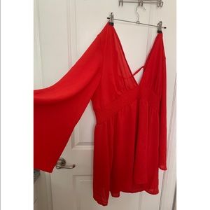 Sheer Bathing suit cover mini dress in red